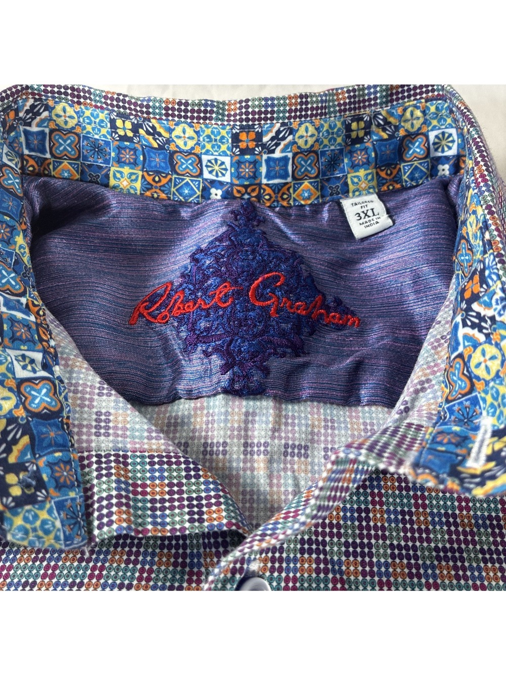 Robert Graham Cuttlefish Shirt Mens 3XL Tailored Multicolor Mosaic Contrast Cuff